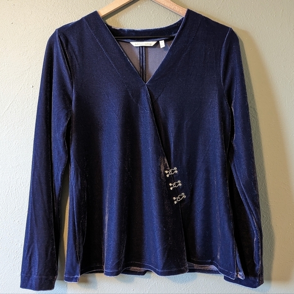 Soft Surroundings Tops - Soft Surroundings Blue Velvet Faux Wrap Silver Buckle Top Size S